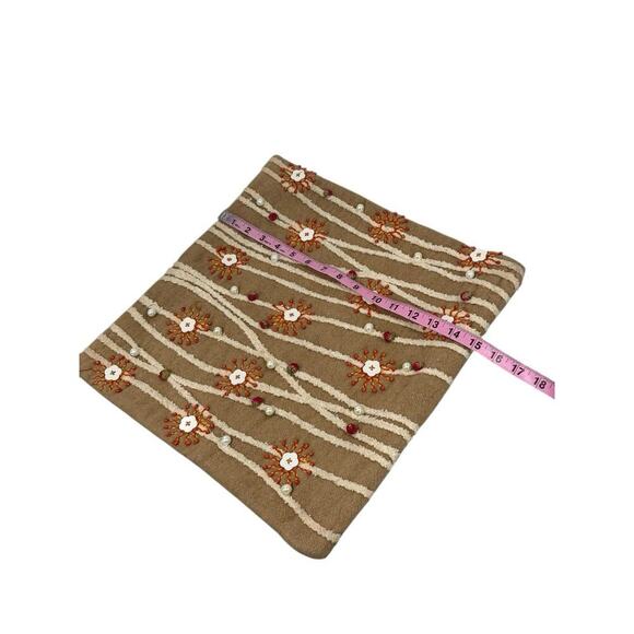 Pier One 15x15 Square Throw Pillow Cover Beaded Beige Brown Orange Wool READ - Picture 11 of 12